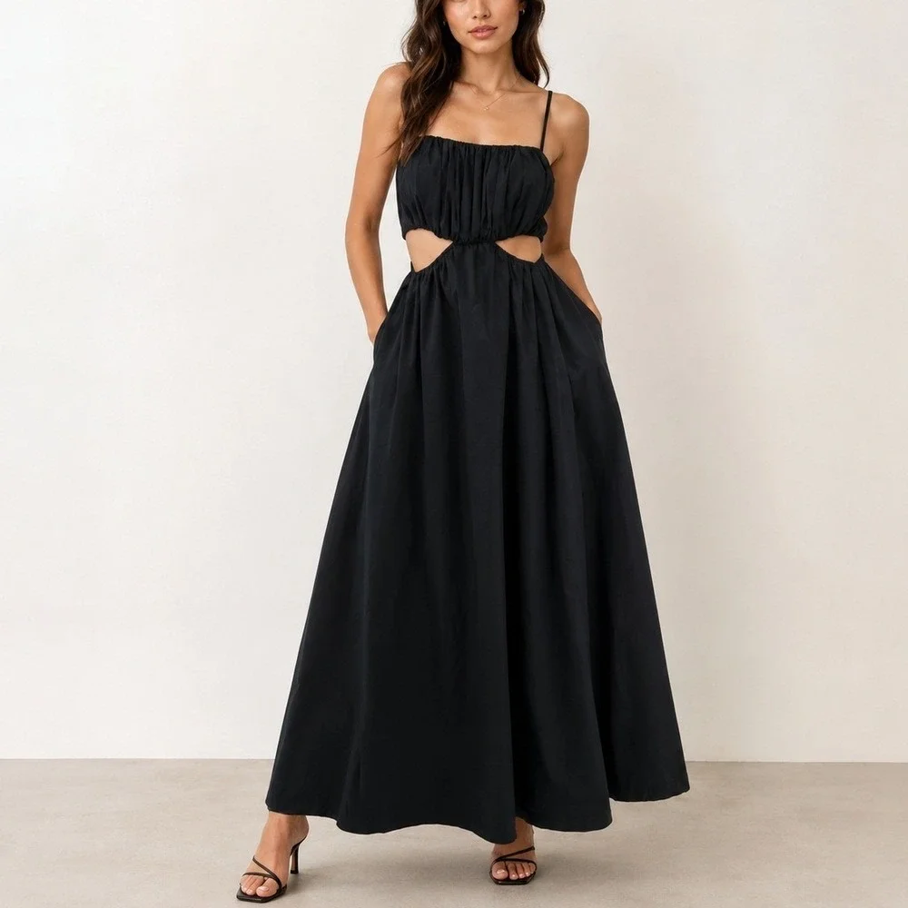 Abercrombie & Fitch Bubble Top Cutout Maxi Dress Black S Tall Summer Chic